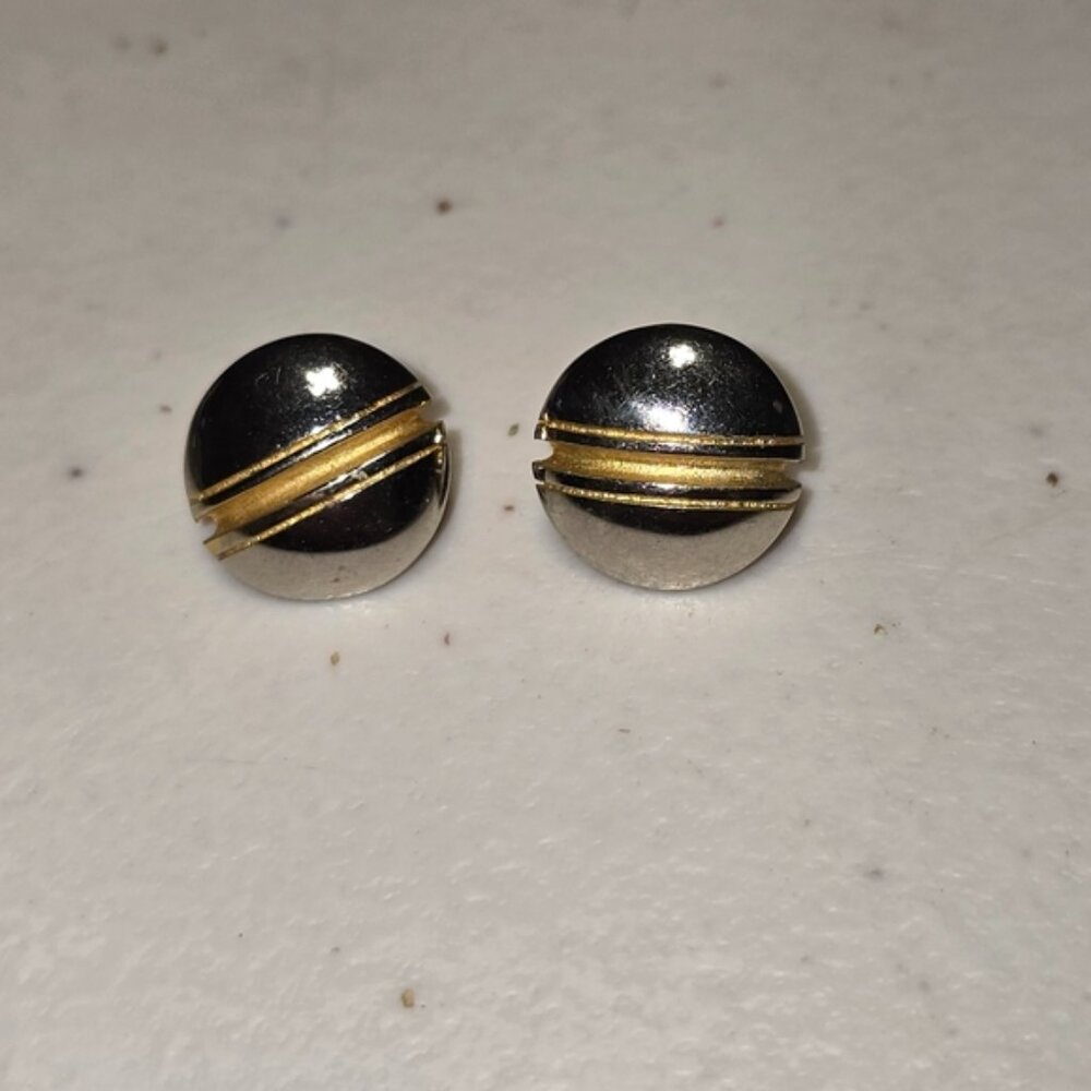 Vintage Two Tone Button Earrings